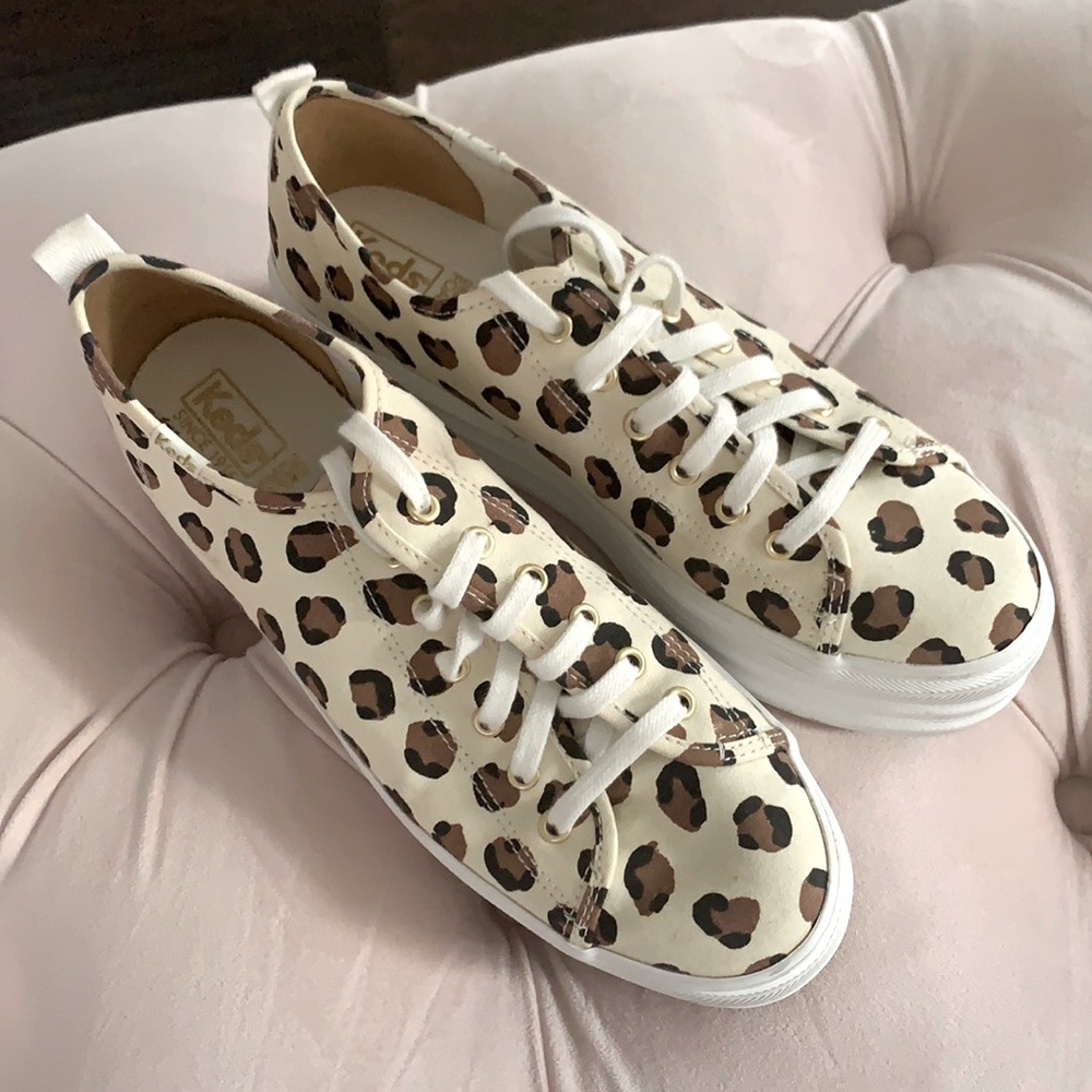 Keds Women's Leopard Print Platform Sneakers in Cream and Brown - Picture 4 of 11